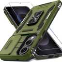 DEERLAMN Case for Samsung Galaxy S25 Edge with Slide Camera Cover+Screen Protector (1 Pack), Rotated Ring Kickstand Military Grade Shockproof Protective Cover-Olive Green