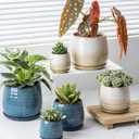 Ceramic Plant Pots with Drainage Holes and Saucers, Indoor Flower Pots for Plants Set of 3, 3.4+4.7+6.1 inch Cute Garden Pots Set for Succulent and Money Tree, Gift for Housewarmings, Blue