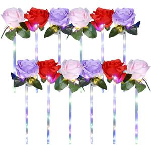 ArtCreativity Light Up Rose Wands for Kids  Set of 12 LED Wands, 14-Inch Light Up Flower Design, Perfect Party Favors and Rose Party Decorations, Fun Light Up Wands for Kids and Adults