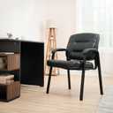 Amazon Basics Classic Faux Leather Office Desk Chair with Armrests, Metal Frame, Black, 27.4D x 23.6W x 35.8H in