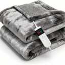 Cushious Electric Heated Blanket Throw 50''x60''Size Faux Fur Heating Blanket 10 Heating Settings, 18h Timer & Overheat Protection, Machine Washable, Soft Flannel and Sherpa Full Body Warmth