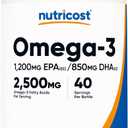 Nutricost Omega 3 Fish Oil - 2500MG, 120 Softgels (40 Serv) - Fish Oil, Wild Caught! 1200mg EPA 850mg DHA - Non-GMO, Gluten Free Exp 12/2028