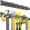 Garage Tool Organizer Wall Mount, 48inch Heavy Duty Garden Tool organizer Storage System, Easy Install With 6 Adjustable Straight Hooks, For Garage, Basement, Shed, Workshop(Black)