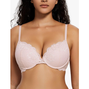Deyllo Women’s Push Up Lace Bra Comfort Padded Underwire Bra Lift Up Add One Cup  36A