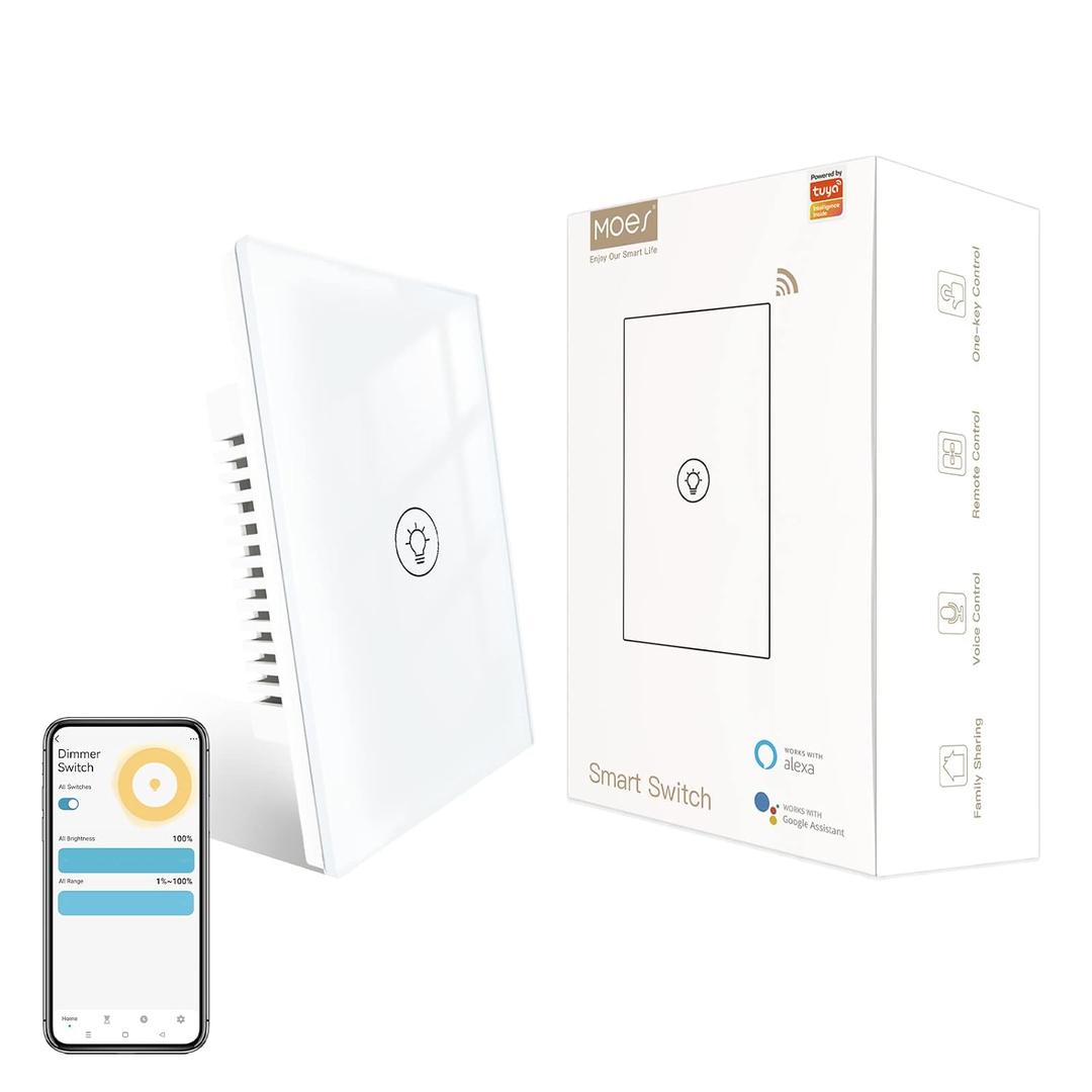 MOES Dimmer Switch for LED Lights, Full Range Dimming, WiFi Smart Light Switch Neutral Wire Required, Single Pole, 300W INC, 75W LED/CFL, Smart Life/Tuya APP Remote Control,White