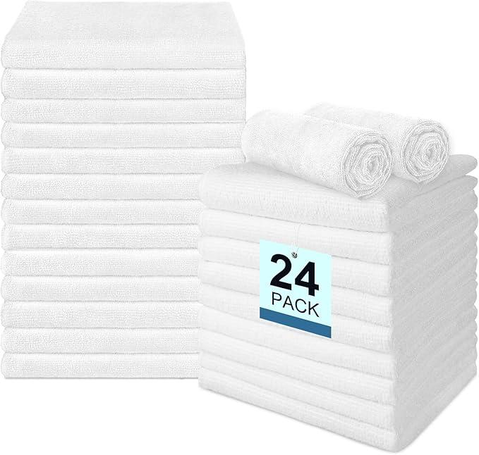 24 Pack Hand Towels Set - Highly Absorbent and Quick Drying Towels, Premium Wash Cloths for Bathroom, Salon, Gym, Shower, Hotel, and Spa (White)