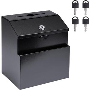 Suggestion Box with Slot and Lock Metal Wall Mounted Ballot Complaint and Donation Box with 4 Keys