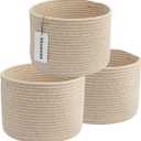 Woven Cotton Storage Baskets - 3-Pack Round Bins (10x10x7'') for Shelves, Closets & Bookcases | Durable Rope Organizers for Nursery, Baby, Toys, Easter & More (Oatmeal)