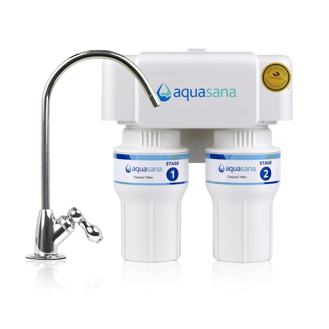 Aquasana Under Sink Water Filter | 2-Stage Filtration | Reduces up to 99.99% of PFAS, Lead, Chlorine, Cysts, & More | Under Counter Drinking Water Filter | Chrome Faucet | AQ-6200-CHR