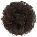 FESHFEN 100% Human Messy Bun - Human Hair Bun Real Elastic Scrunchies Hair Pieces Soft Fluffy Wavy Ponytail Extensions Updo Chignon Hairpieces for Women, Brown