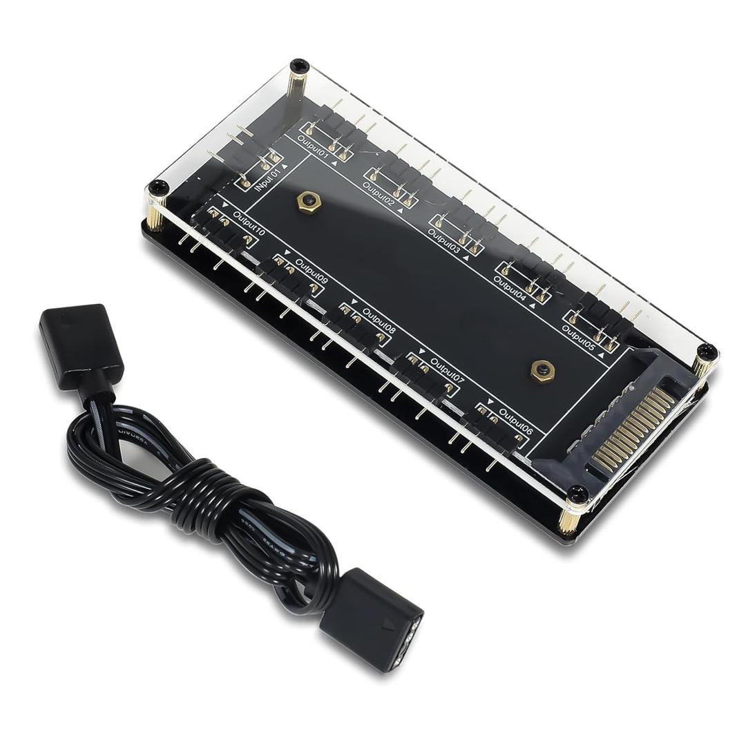 5V 3Pin ARGB LED Hub10 Way 5V 3 Pin RGB Splitter Controller with Acrylic Shell and 3M Adhesive,Used to Expand The Motherboard ARGB Interface