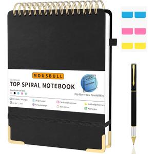 Top Spiral Notebook, A4 Hardcover Top Bound Steno Pads, 240 Pages 100gsm College Ruled Left Handed Notebook Journal for Work, School, Meeting Writing - Black, 8.5" x 11"