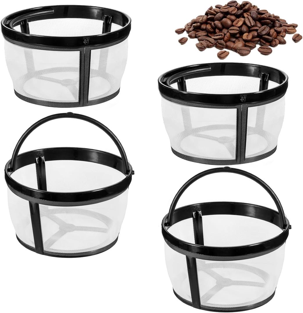 4Pcs Reusable Coffee Filter for 4-6 Cup Basket Machine, Nylon Mesh Coffee Filter Basket with Handle for Most Coffee Makers and Brewers