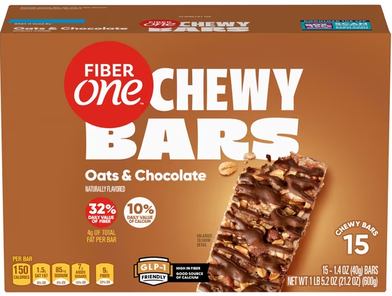 Fiber One Chewy Bar, Oats and Chocolate, 15 Fiber Bars Mega Pack, 5.2 oz (EXP 02/20/27)