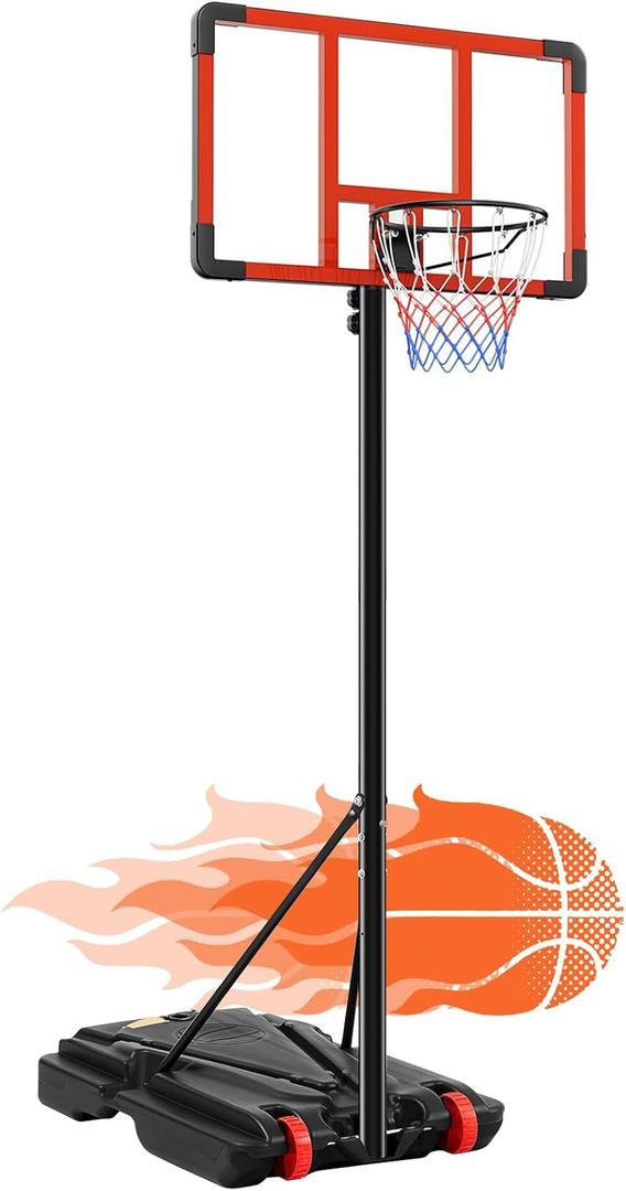 DUMOS 10FT Adjustable Height Portable Basketball Hoop Outdoor for Adult, 44 Inch Shatterproof Backboard w/Shock Absorbent Rim, Fillable Base, 2 Wheels for Swimming Pool/Indoor