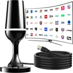 TV Antenna Indoor, 2026 Upgraded HD Antenna for Smart TV, Long Range 360 Reception Digital Antenna with Strong Magnetic Base for Local Channels Support 4K 1080p (off-white)
