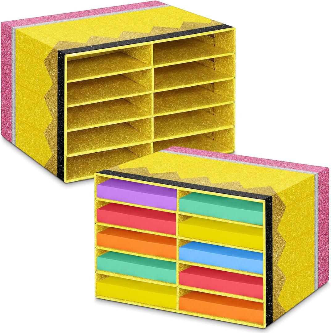 Colingmill 2 Pcs Pencil Classroom Paper Storage Organizer Construction Paper Storage Desktop Mailbox File Sorter Literature Cardboard Organizer for Home Office School, 19.7 x 12.4 x 11.8 Inch