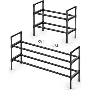 Kitsure Shoe Rack for Closet - Expandable Shoe Rack for Front Door Entrance, Rustproof Shoe Organizer for Entryway with Portable Handles, Black, 17.3~30.2 x 16.3