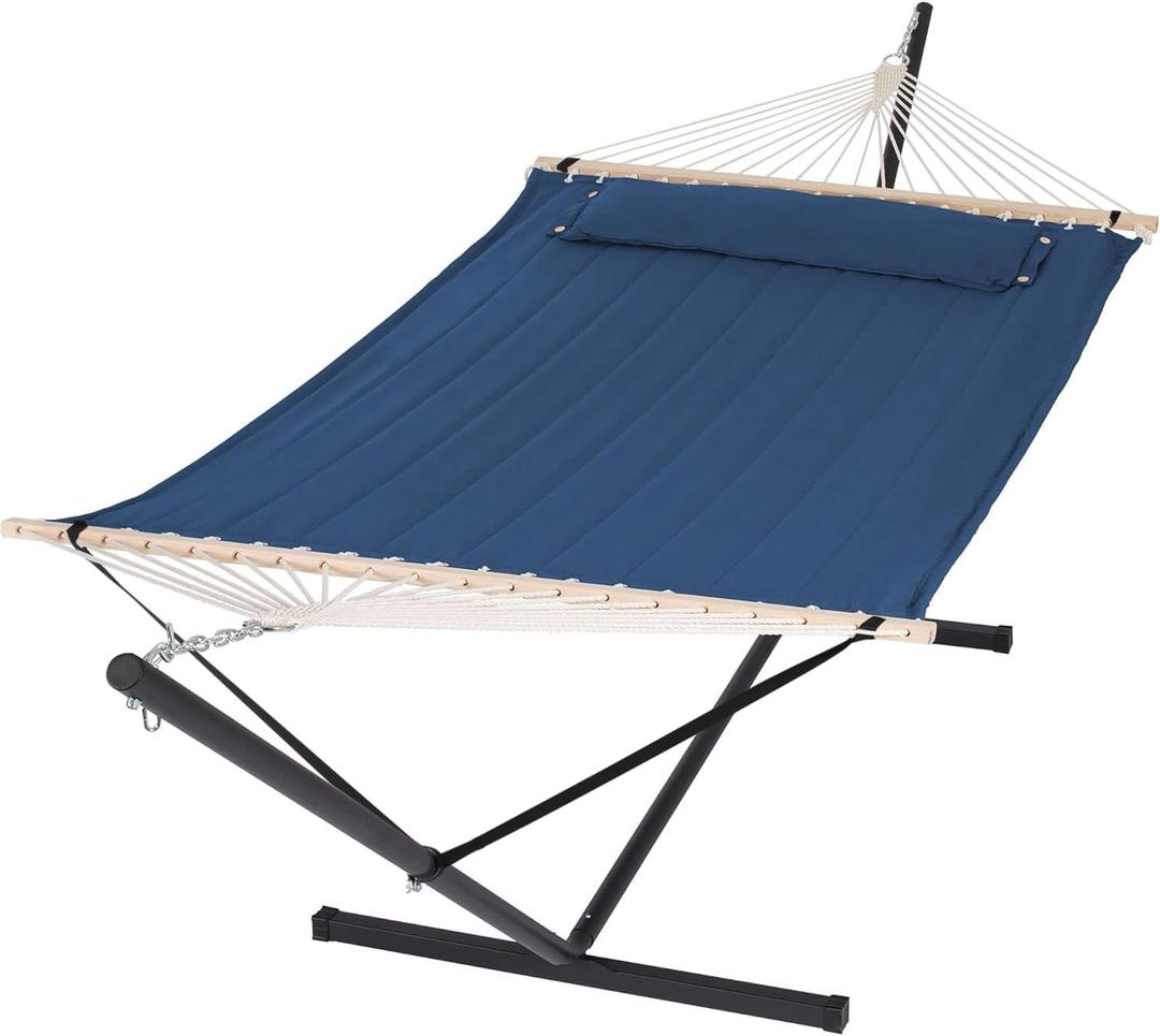 SUNCREAT Extra Large Hammocks for Outside, Heavy Duty Hammocks with Stands Included, Navy (12 ft Stand)