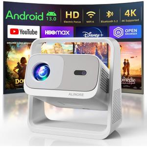 Smart Projector with WiFi and Bluetooth, Built-in Apps, Electric Focus & Auto Keystone Portable Outdoor Projecor, Native 1080P Projector 4K Support, Movie Projector for Home Theater (25000LM