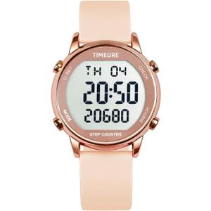TIMEURE Pedometer Watch for Women, Step Counter for Walking No App/Phone Required Step Counter, Waterproof Fitness Calorie Tracker, Distance Tracking, Alarm, Large Digital Display Watch, TU-2509