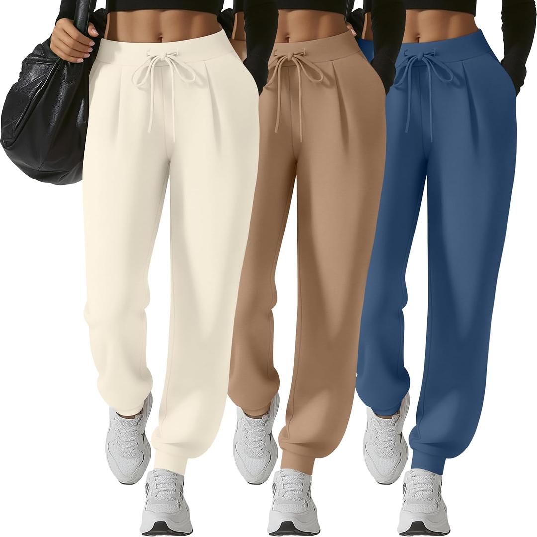 3 Pack Women's Yoga Joggers Pants, Drawstring Running Sweatpants with Pockets Lightweight Workout Lounge Pants (XXL)