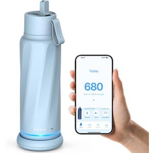 Vita Smart Water Bottle with Reminder to Drink Water, BPA-Free Vacuum Insulated Water Bottles with Straw, Bluetooth Intake Water Tracking Bottle, Ideal for Gift (18 oz) (18 Ounces, Seashell Blue)