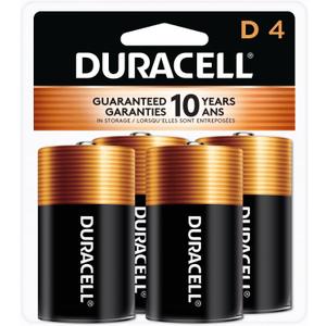 Duracell Coppertop D Batteries, 4 Count (1 Pack), D Battery with Long-lasting Power, All-Purpose Alkaline Battery for Household and Office Devices
