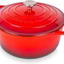 Nuovva Enamelled Cast Iron Dutch Oven Pot with Lid  6.4 Quart Non Stick Casserole Pot  Heavy Duty & Oven Safe up to 500 F for Bread Baking, Braising, Stews, Roasting  28cm Red