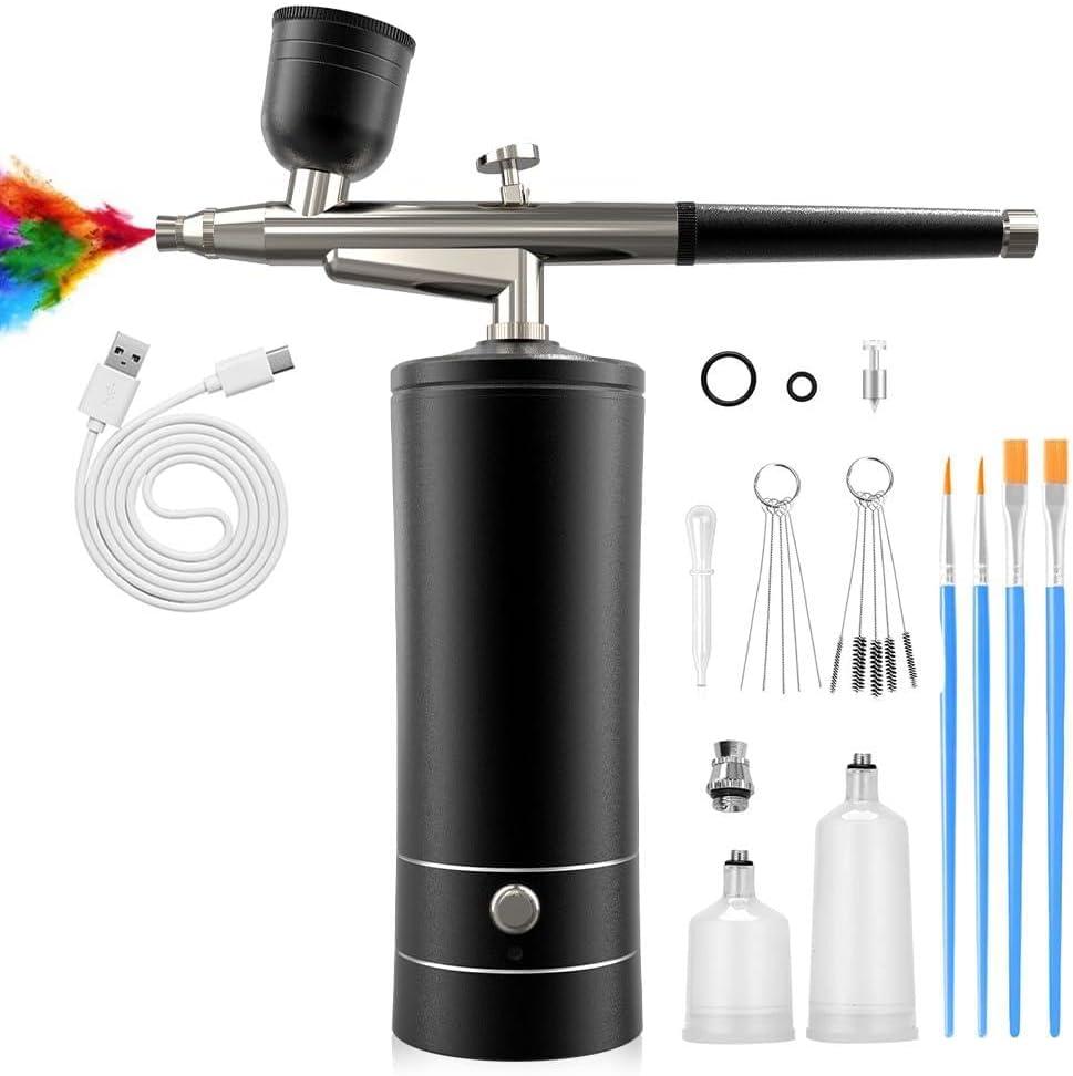 Airbrush Kit with Compressor, Bornbyme Airbrush for Nails Paint Sprayer DIY Air Brush Spray Gun for Painting, Ombre Nails, Makeup, Cake Baking, Barber and Tattoo, Black