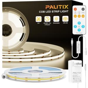 PAUTIX COB LED Strip Lights,UL Listed Dotless LED Lights with RF Remote,32.8ft Natural White 4000K Super Bright Dimmable 24V Flexible LED Tape Light,Kitchen Cabinet,Office,Stairs,Shelf Indoor Lighting