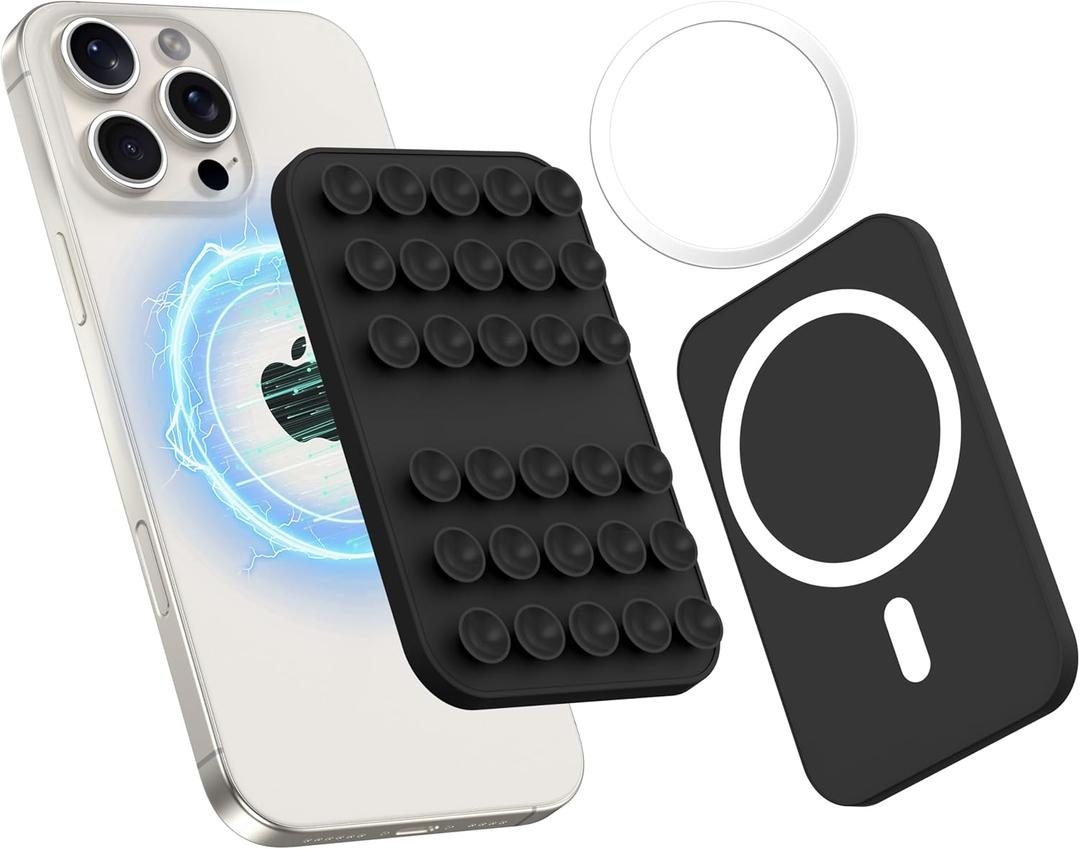 2 x Patented Magnetic Sticky Phone Suction Grip Mount for MagSafe Case,Magnet Silicone Portable Stand Holder for iPhone 16/15/14/13/12 Series and Android, Hands-Free Selfies and Videos (Black)