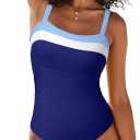 Aleumdr One Piece Swimsuit Women Athletic Bathing Suits Color Block Womens Swimsuits Swimwear (X-Large, A3 Navy Blue)