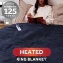 Sunbeam Royal Ultra Fleece Heated Electric Blanket King Size, 90" x 100", 12 Heat Settings, 12-Hour Selectable Auto Shut-Off, Fast Heating, Machine Washable, Warm and Cozy, Indigo