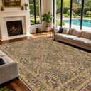 Area Rug for Living Room, 10x12 Large Washable Rugs for Dining Room, Bedroom, Non Slip Stain Resistant Carpet, Low Pile Vintage Floral Rug (Goldenrod)