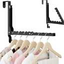 BAKON Over The Door Hangers, Over Door Hooks for Hanging, Small Space Dual Folding Portable Over Door Clothes Hanger for Clothes, Hats, Bags and Towels (1Pack,Black(Update))