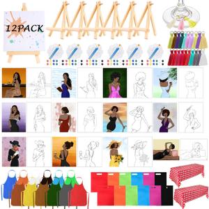intonly 12Sets Sip and Paint Kit for Adults Girls Night, Pre Drawn Canvas to Paint for Adults, Pre Stretch Painting Kits for Adults (Whole Set)