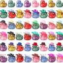 Realspring 200 Pcs Glitter Rubber in Bulk Summer Mini Rubber Ducks Bath Toy Accessories Sunglasses Necklace Hat for Baby Shower Birthday Swimming Party Gift Favor, 2 Inches