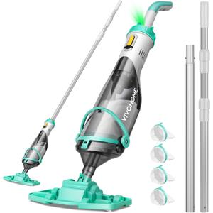 VIVOHOME Cordless Hot Tub Vacuum with Telescopic & Extension Poles 9.12ft, 18.5 GPM Suction, 60-Min Run Time, Handheld Cleaner Rechargeable with Battery Indicator for Pools/Spas- Green