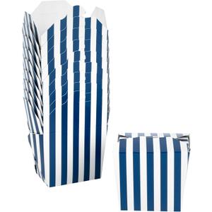Bio Tek 2.8 x 2.2 x 2.5 Inch Food Containers, 50 Noodle Takeaway Boxes - Disposable, Striped, Blue And White Paper 8 Ounce Take Out Boxes, Rectangle, For Hot And Cold Foods - Restaurantware