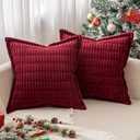 MIULEE Christmas Burgundy Corduroy Decorative Throw Pillow Covers Pack of 2 Soft Striped Pillows Pillowcases with Broad Edge Winter Modern Boho Home Decor for Couch Sofa Bed 18x18 Inch