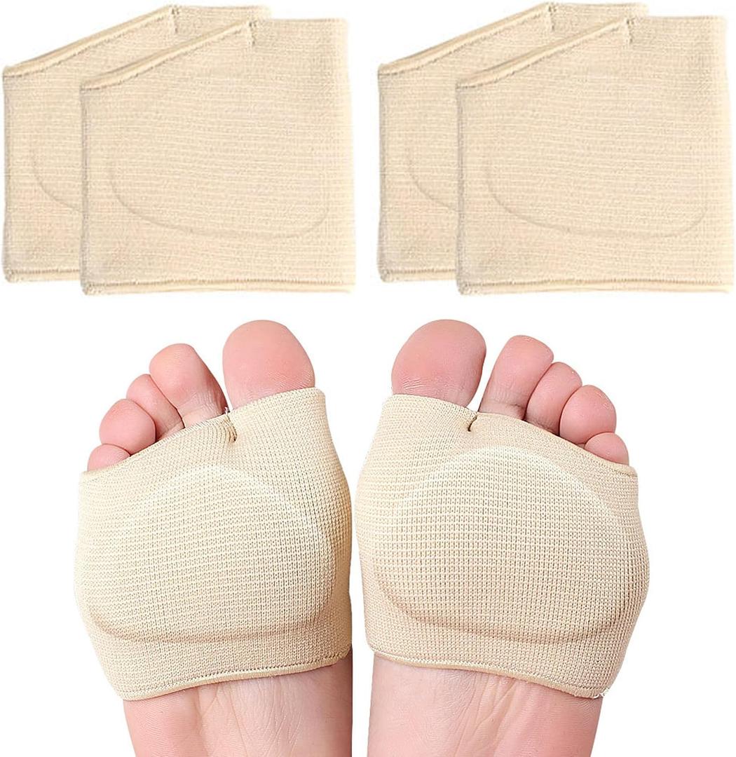 2 Pairs Metatarsal Pads with Gel Pad - Metatarsal Pads for Women Men - Ball of Foot Cushions for Pain Relief (Biege, Large:7-10)