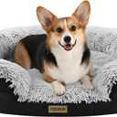 Fluffy Orthopedic Dog Bed for Small & Medium Dogs and Cats, Calming Plush Sofa Bed with Curved Bolster Support and Egg-Crate Foam Base, 35" Cozy Oval Pet Donut Bed with Washable Cover, Gray