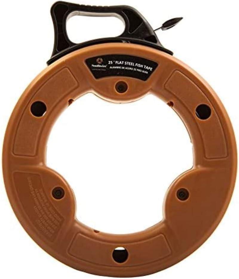 Southwire Fish Tape Tool - Durable 1/8-Inch Tempered Spring Steel for Efficient Wire Pulling - High-Impact Case - Ergonomic Handle - Fast Rewind Design - 25-Foot Length