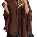 PRETTYGARDEN Women's 2025 Fall Winter Poncho Sweaters Trendy Chunky Knit Fringe Shawls Wraps Pullover Tops Holiday Outfits (Brown,Medium)