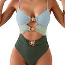 Eomenie One Piece Swimsuit for Women Cutout Monokini Sexy Bathing Suit Metal Swim Suit (Small, Grey Blue and Green)