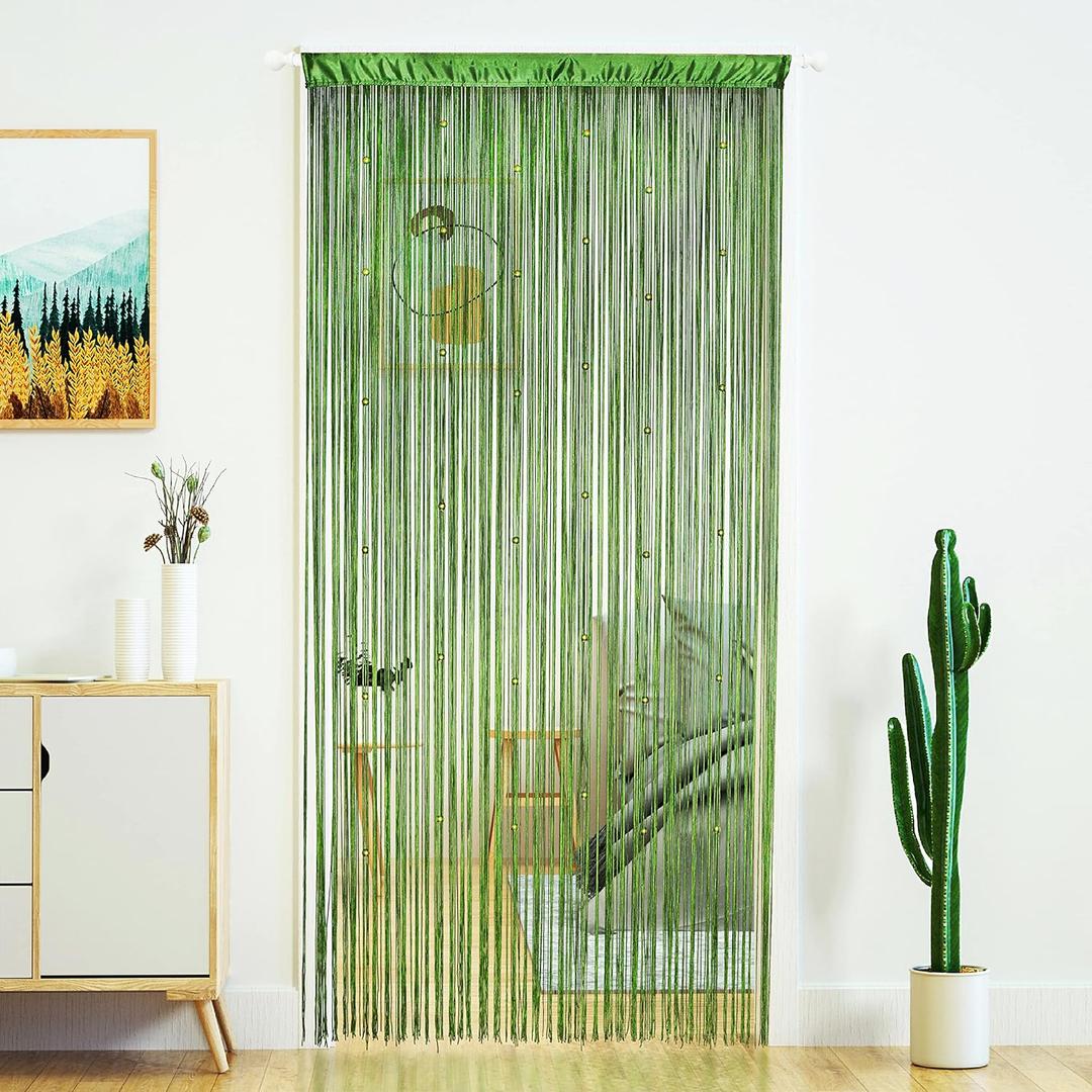 YaoYue Beaded Curtain Door String Curtains for Doorway Tassels Beads Hanging Fringe Hippie Room Divider Window Hallway Entrance Wall Closet Bedroom Privacy Decor (Grass Green, 100200cm)