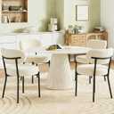 DUMOS Dining Chairs Set of 2, Mid Century Modern Chair Round Upholstered Curved Backrest, Kitchen Vanity Living Room Chairs with Black Metal Legs，Ivory White,22.2"D x 20"W x 30.9"H, Ivory White