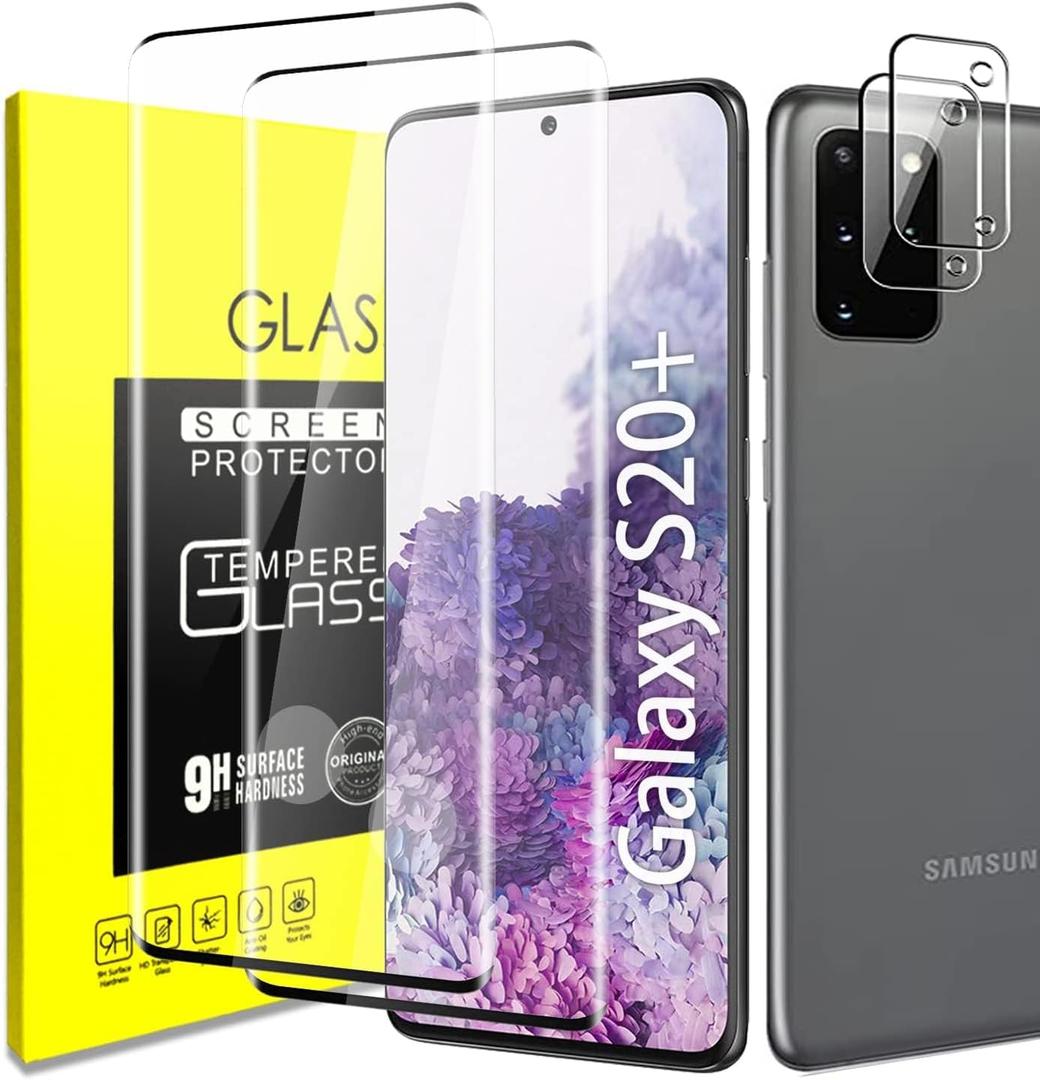 Samsung Galaxy S20 Plus Tempered Glass Screen Protector and Camera Lens Protector [Fingerprint Recognition] HD Clear Bubble Free 9H Hardness Tempered Glass for Galaxy S20+ 6.7 inch [2+2Pack]