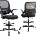 SMUG Drafting Chair for Standing Desk, Counter Height Adjustable, Flip-up Arms, Ergonomic Mid Back Mesh Rolling Work Swivel Office Computer Chairs with Wheels, Black